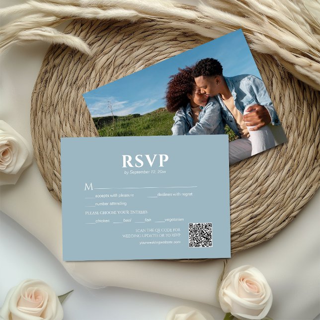 Photo Dust Blue QR Code Wedding RSVP Card (Creator Uploaded)