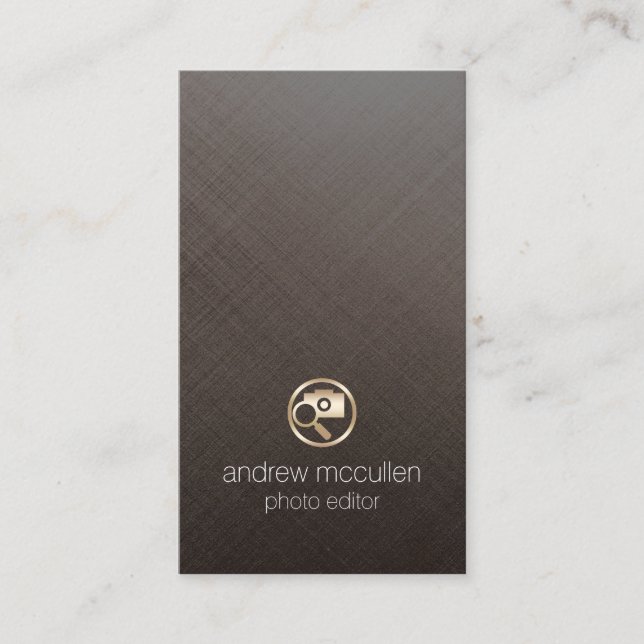 Photo Editor Gold Camera Glass Business Card (Front)