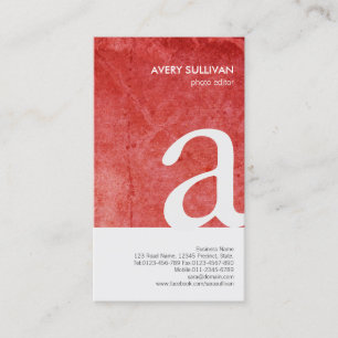 Photo Editor Red Grunge Monogram Business Card