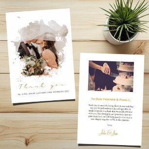 Photo effect watercolor wedding thank you card