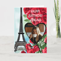 Photo Eiffel Tower Red Roses Personalized Birthday