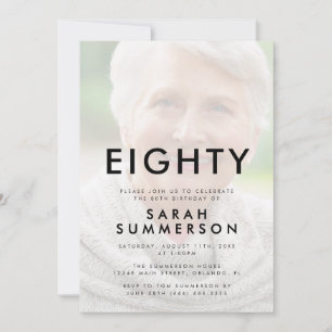 Photo Eighty Black White 80th Birthday Invitation