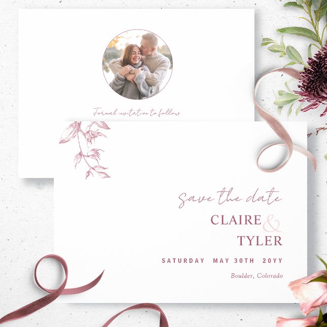 Photo, Elegant and Minimal Burgundy, Pink Wedding Save The Date (Creator Uploaded)