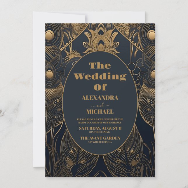 Photo Elegant Art Deco Peacocks Wedding Invitation (Front)