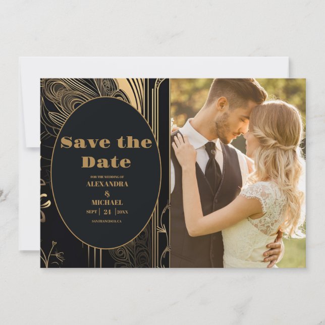 Photo Elegant Art Deco Peacocks Wedding Save The Date (Front)