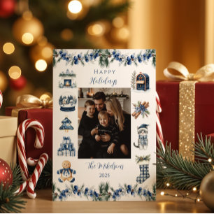Photo Elegant Blue Chinoiserie Christmas Holiday Card