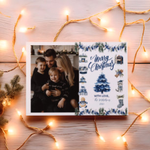 Photo Elegant Blue Chinoiserie Christmas Holiday Card