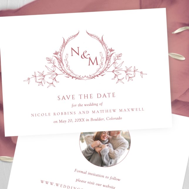 Photo, Elegant Burgundy Monogram Wedding Save The Date (Creator Uploaded)
