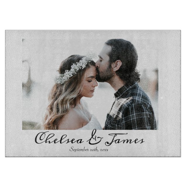 Photo Elegant Calligraphy Date Name   Cutting Board (Front)