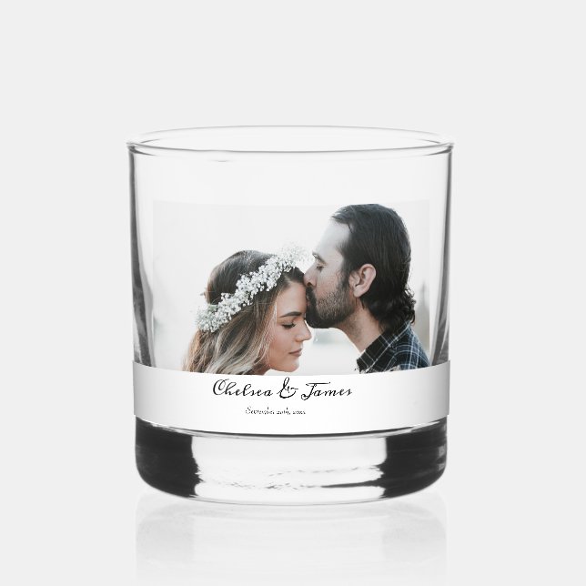 Photo Elegant Calligraphy Wedding Party  Whiskey Glass (Front)
