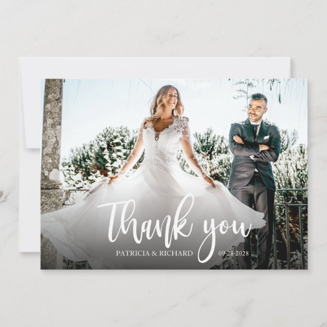 Photo Elegant Calligraphy Wedding Thank You Card (Front)