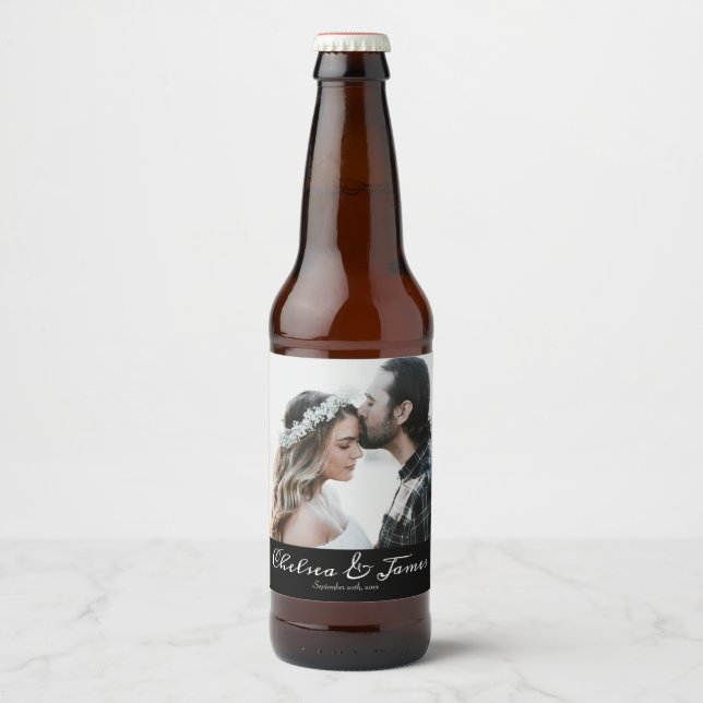 Photo Elegant Custom Calligraphy Wedding  Beer Bottle Label (Front)