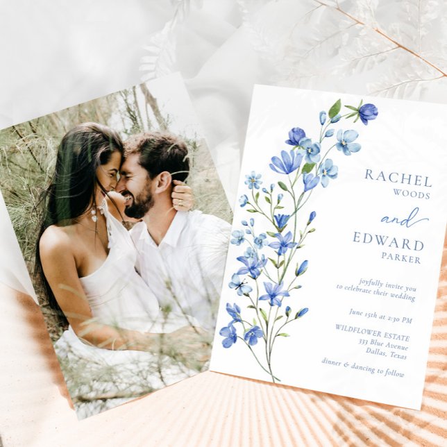 Photo Elegant Dusty Blue Floral Wedding Invitation (Creator Uploaded)