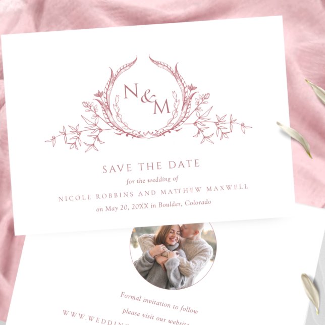 Photo, Elegant Dusty Rose Monogram Wedding Save The Date (Creator Uploaded)