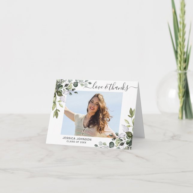 PHOTO Elegant Eucalyptus Greenery Graduation Thank You Card (Front)