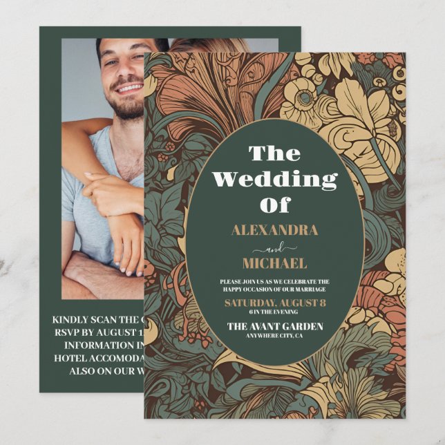 Photo Elegant Floral Art Nouveau Wedding Invitation (Front/Back)