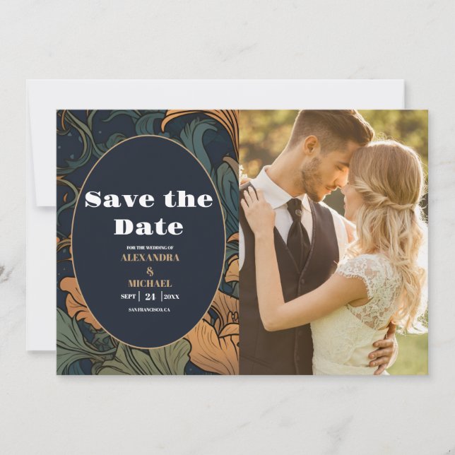 Photo Elegant Floral Art Nouveau Wedding Save The Date (Front)