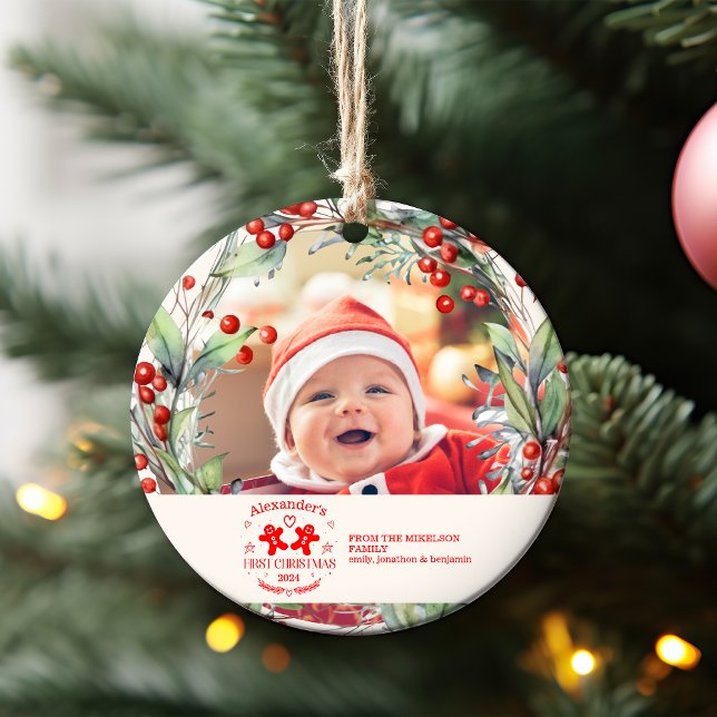 Photo Elegant Floral Baby's First Christmas Ornament (Creator Uploaded)