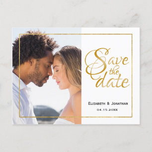 Photo Elegant Gold Script Formal Save The Date ZZ Announcement Postcard