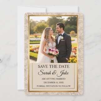 Photo Elegant Minimalist Gold Frame & Floral Save The Date