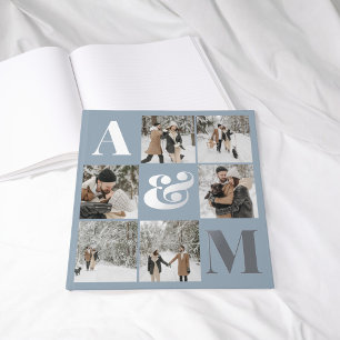 Photo Elegant Monogram Blue Guest Book