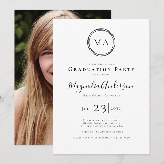 Photo Elegant Monogram Graduation Party Invitation (Front/Back)