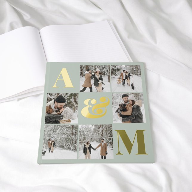 Photo Elegant Monogram Sage Green Guest Book (Creator Uploaded)