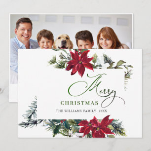 PHOTO Elegant Poinsettia Christmas Greeting Holiday Card