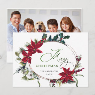 PHOTO Elegant Poinsettia Christmas Greeting Holiday Card