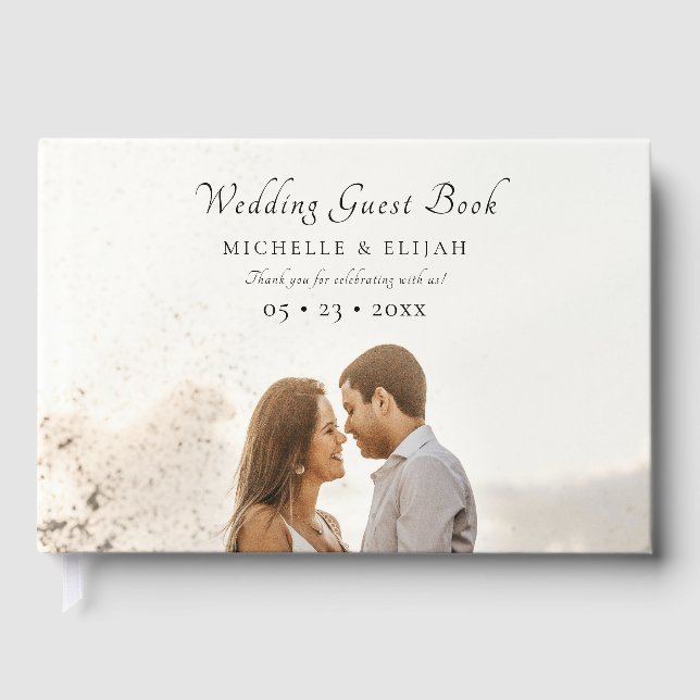 Photo Elegant Script Dusty Pink Wedding Guest Book (Front)