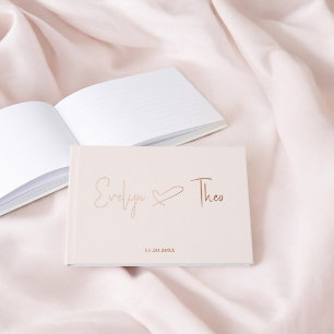 Photo Elegant Script Heart Blush Guest Book