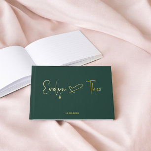 Photo Elegant Script Heart Green Guest Book