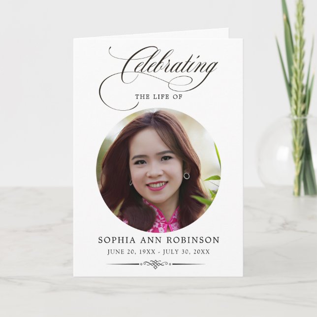 Photo Elegant Script Memorial Remembrance Program  (Front)