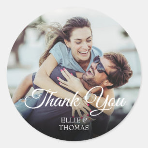 Photo Elegant Script Thank You Modern Classic Round Sticker