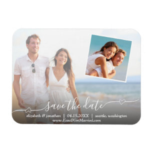 Photo Elegant Script with Hearts Modern Magnet