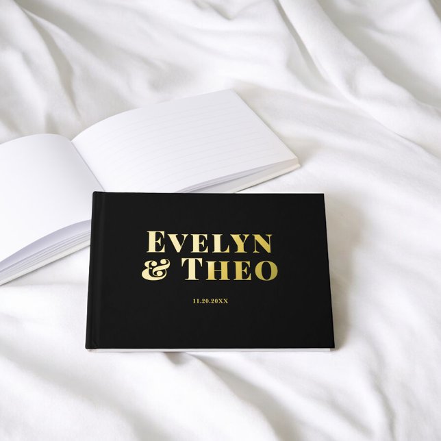Photo Elegant Simple Black Wedding Guest Book (Creator Uploaded)