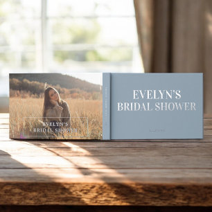 Photo Elegant Simple Bridal Shower Blue Guest Book