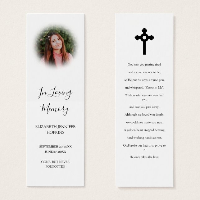 Photo élégante de Funeral Memorial Poem Bookmark C (Devant & derrière)