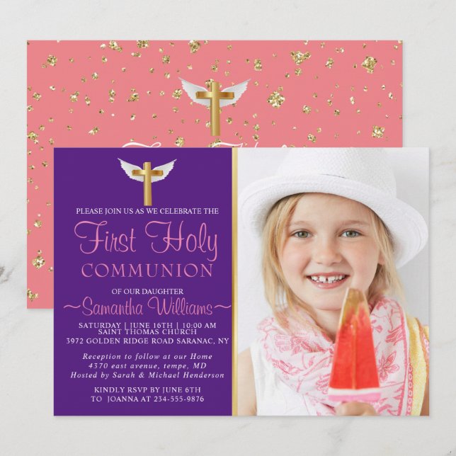Photo Elégante moderne First Communion Invitation (Devant / Derrière)