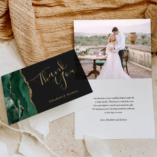 Photo Emerald Green Agate Dark Wedding Thank You Card