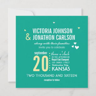 Photo Emerald  Yellow Zig Zag Typography Wedding Invitation