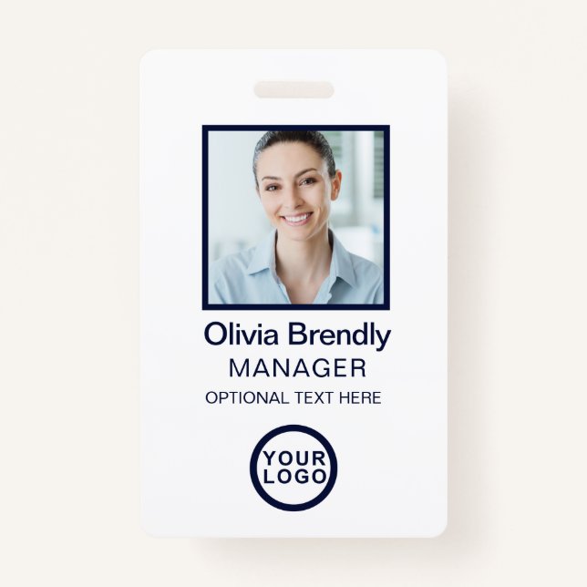 Photo Employee ID Name Badge | Navy White (Front)