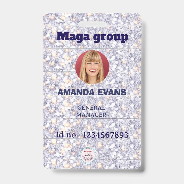 Photo Employee Logo or QR CODE glitter Badge (Front)