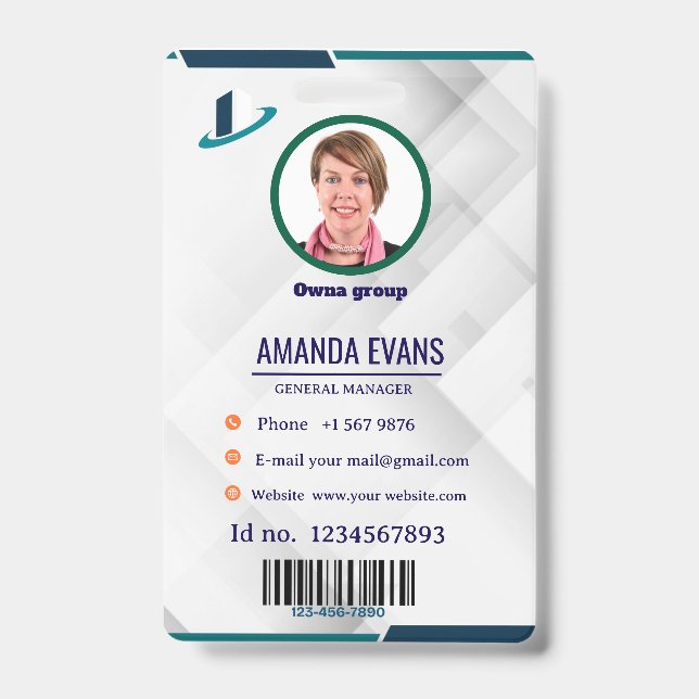 Photo Employee Logo or QR CODE white Badge (Front)