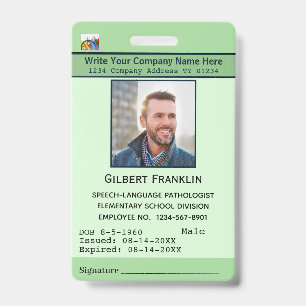 Photo Employee Name Bar Code  Logo Custom ID Badge