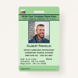 Photo Employee Name Bar Code  Logo Custom ID Badge