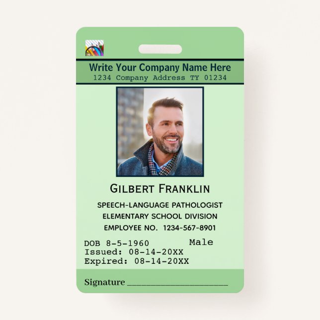 Photo Employee Name Bar Code  Logo Custom ID Badge (Front)