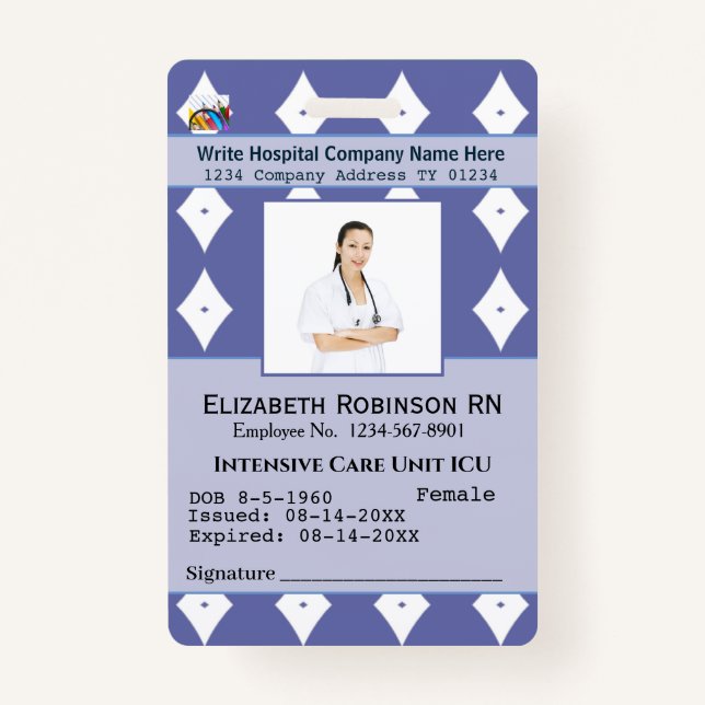 Photo Employee Name Bar Code  Logo Custom ID Badge (Front)
