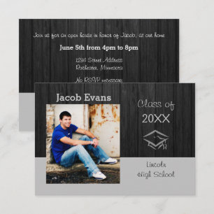 Photo en bois noir horizontal - 3x5 Faire-part gra