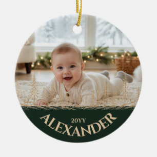 Photo Enchanted Gold Christmas Tree Woodland Ceramic Ornament